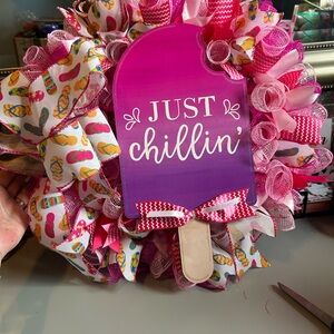 Pink 'Just Chillin' Popsicle Door Hanger Wreath